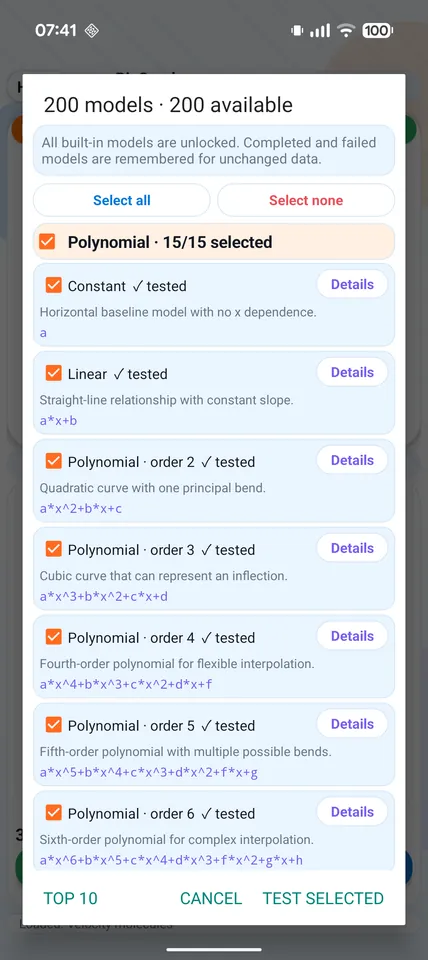 PixGraph mathematical regression model selection